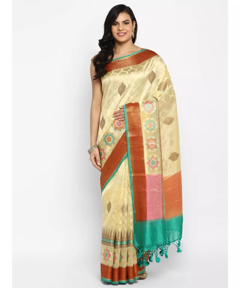 yellow dupion silk woven saree with blouse