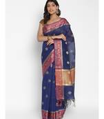 blue cotton silk woven saree with blouse