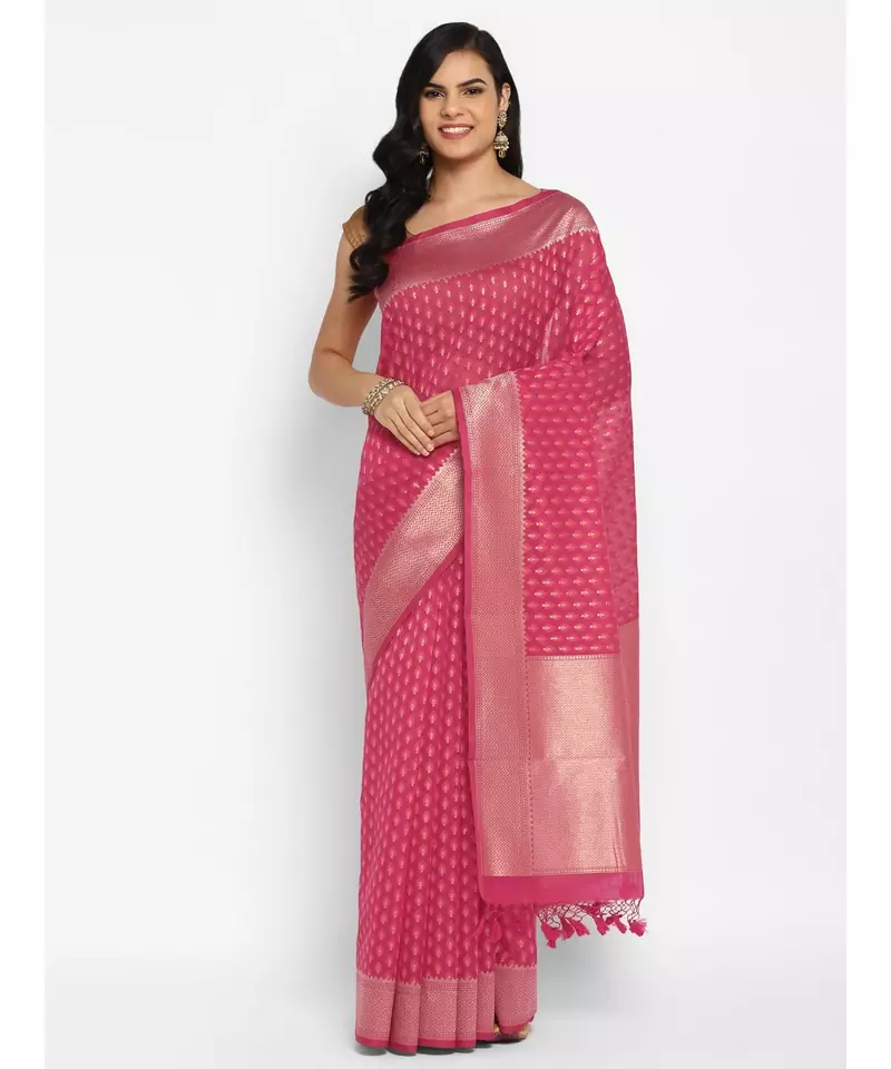 pink cotton silk woven saree with blouse