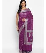 purple banarasi silk woven saree with blouse