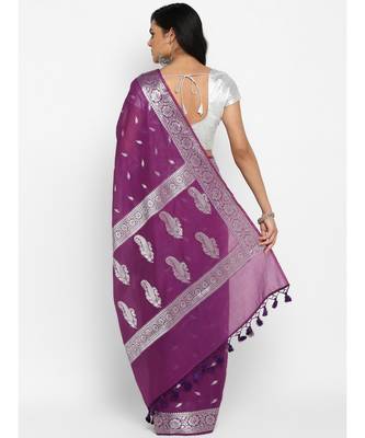 purple banarasi silk woven saree with blouse 4