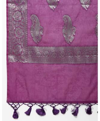purple banarasi silk woven saree with blouse 5
