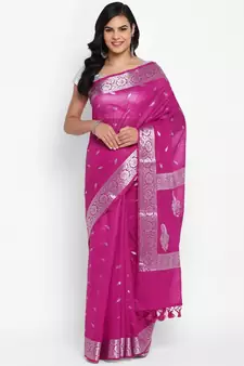 pink banarasi silk woven saree with blouse