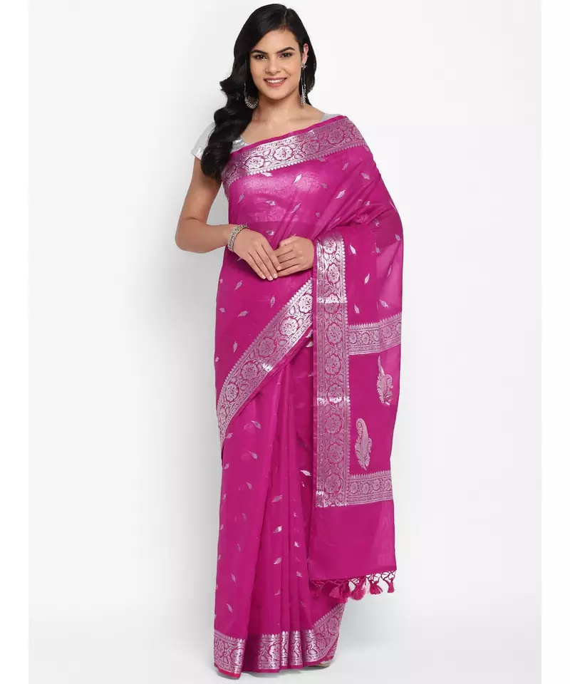 pink banarasi silk woven saree with blouse