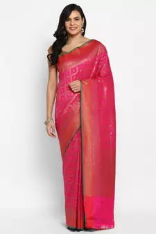 pink katan silk woven saree with blouse
