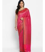 pink katan silk woven saree with blouse