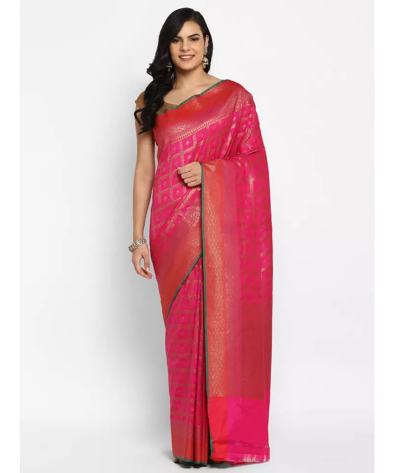 pink katan silk woven saree with blouse
