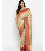 beige katan silk woven saree with blouse