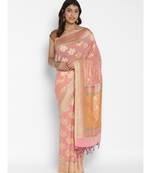 pink pure chiffon woven saree with blouse