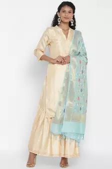 Blue Cotton Silk Banarasi  printed  dupatta