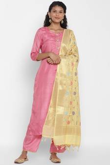 Yellow Cotton Silk Banarasi  printed  dupatta