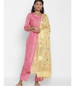 Yellow Cotton Silk Banarasi  printed  dupatta