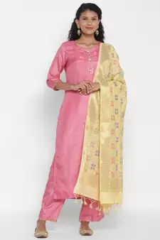 Yellow Cotton Silk Banarasi  printed  dupatta