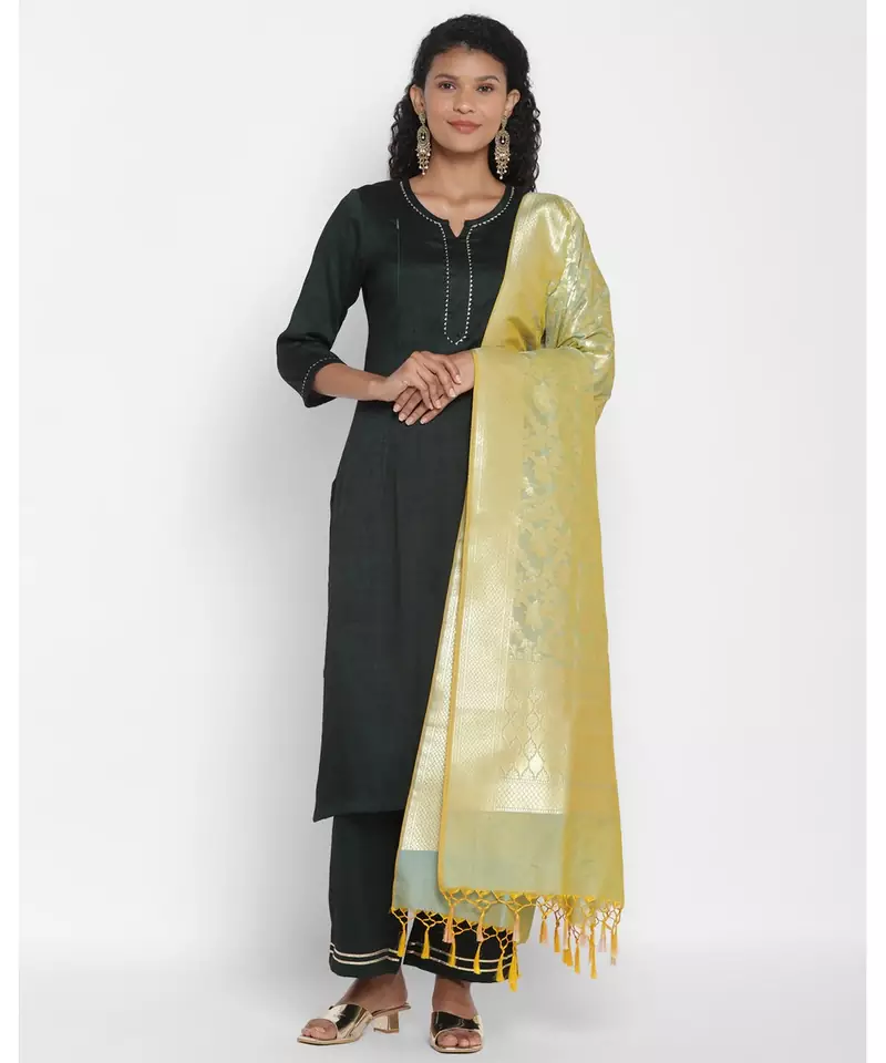 Grey Silk Blend Banarasi  printed  dupatta