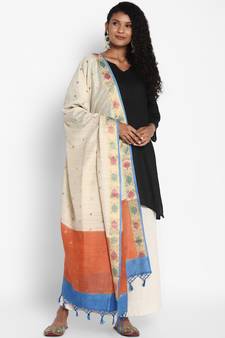 Beige Munga Silk Banarasi  printed  dupatta