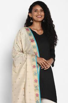 Beige Munga Silk Banarasi  printed  dupatta