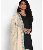 Beige Munga Silk Banarasi  printed  dupatta