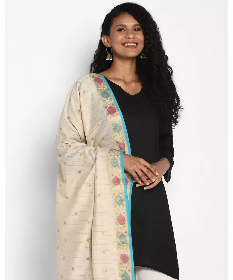 Beige Munga Silk Banarasi  printed  dupatta