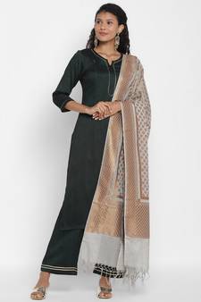 Grey Cotton Silk Banarasi  printed 3 dupatta