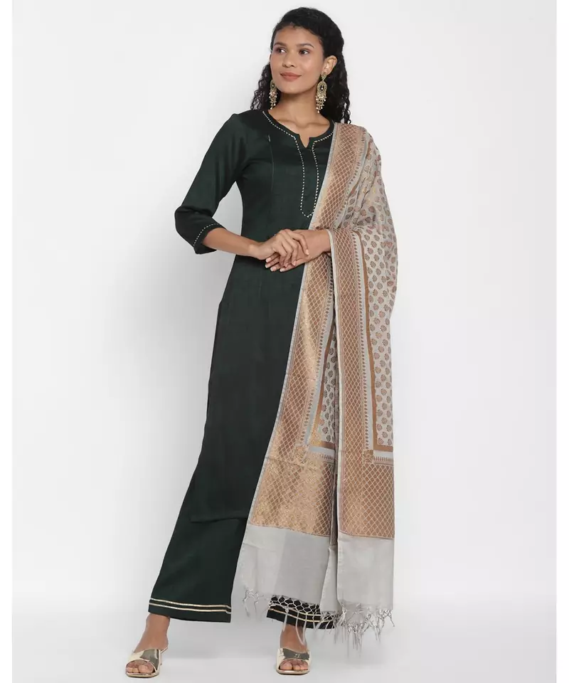 Grey Cotton Silk Banarasi  printed 3 dupatta