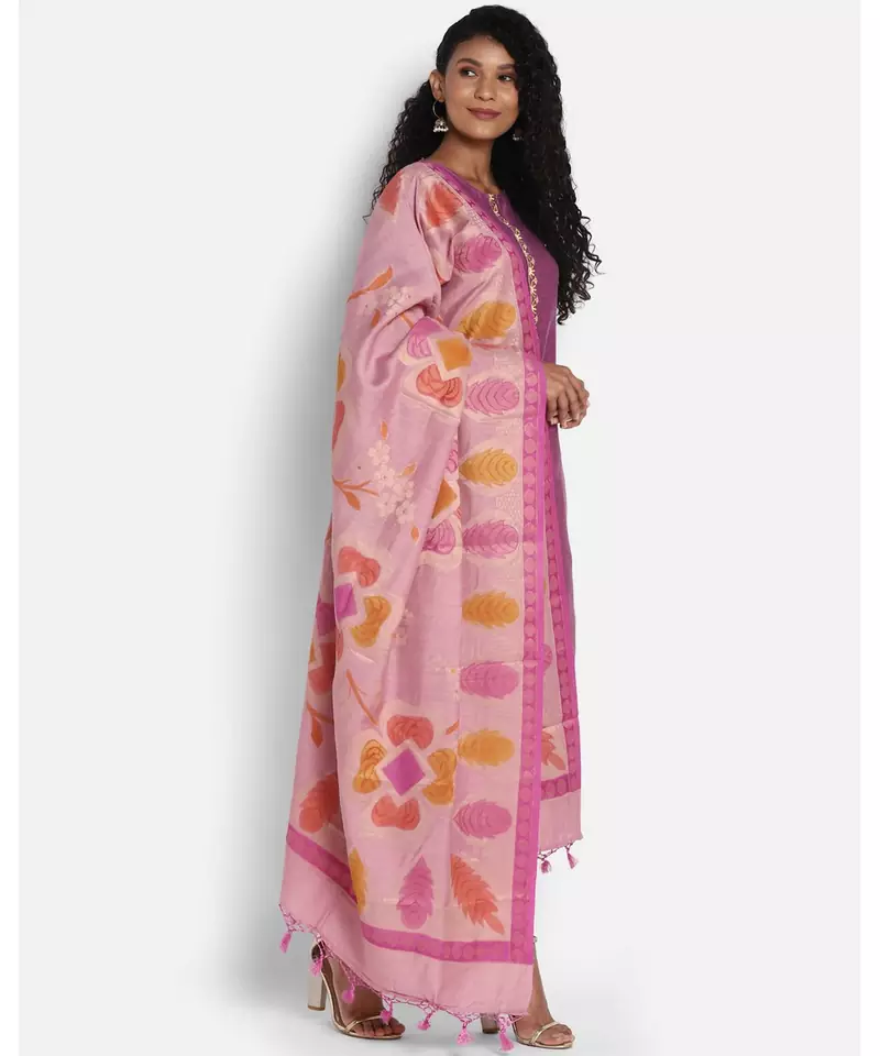 Purple Munga Silk Banarasi  printed 4 dupatta