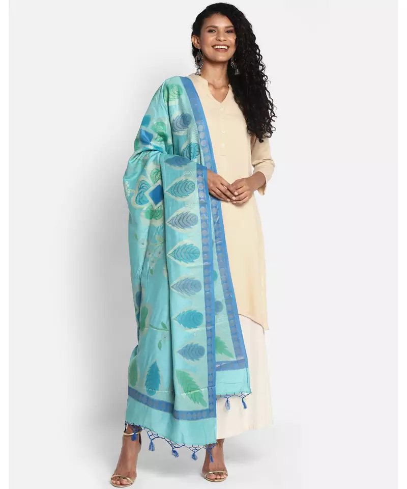 Blue Munga Silk Banarasi  printed 5 dupatta
