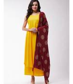 yellow strappy kurta plazzo set with Maroon gold work dupatta