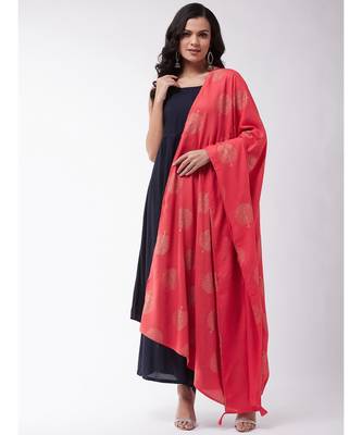 Navy blue strappy kurta palazzo set with Red gold dupatta 1