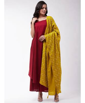 Maroon strappy kurta palazzo set with mustard wite dupatta 1