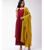 Maroon strappy kurta palazzo set with mustard wite dupatta