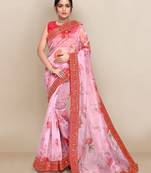 Light pink printed organza saree with blouse
