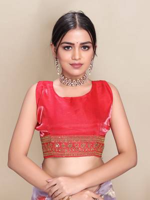 Light pink printed organza saree with blouse 5