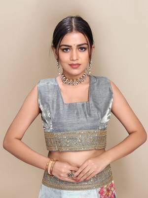 Off white printed organza saree with blouse 5