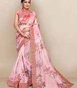 Baby pink printed organza saree with blouse