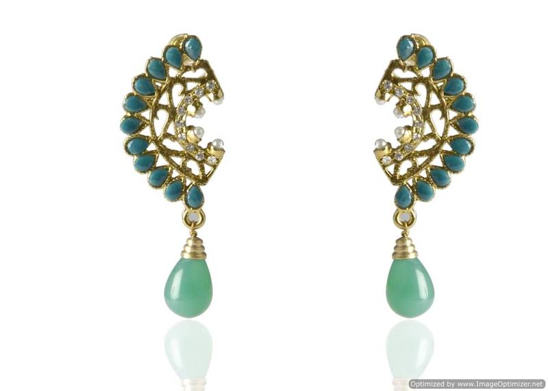 Kshitij Jewels Red Drops Golden Earring