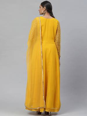 Yellow Faux Georgette Gold Embroidered Anarkali Salwar Suit 3
