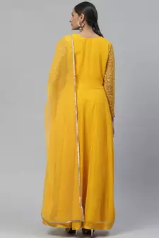 Yellow Faux Georgette Gold Embroidered Anarkali Salwar Suit