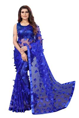Women's Net Embroidered Saree Titli Royal Blue 1