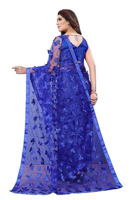 Women's Net Embroidered Saree Titli Royal Blue 2