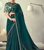 Teal embroidered tissue saree with blouse