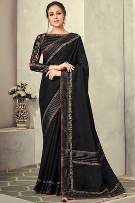 Black embroidered silk saree with blouse 1