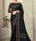 Black embroidered silk saree with blouse