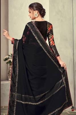 Black embroidered silk saree with blouse 2