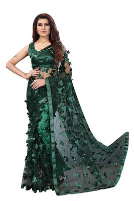 Women's Net Embroidered Saree Titli Green 1