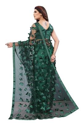 Women's Net Embroidered Saree Titli Green 2