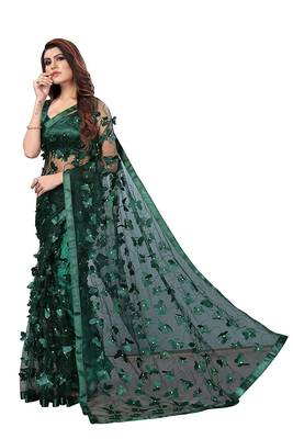 Women's Net Embroidered Saree Titli Green 3
