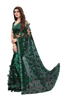 Women's Net Embroidered Saree Titli Green 4