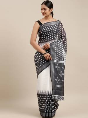 CLASSICATE from the house of The Chennai Silks Off White Linen Blend Printed Saree With Running Blouse 1