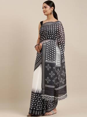 CLASSICATE from the house of The Chennai Silks Off White Linen Blend Printed Saree With Running Blouse 2