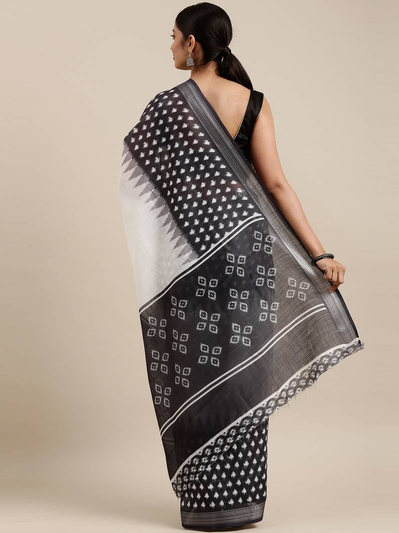 CLASSICATE from the house of The Chennai Silks Off White Linen Blend Printed Saree With Running Blouse